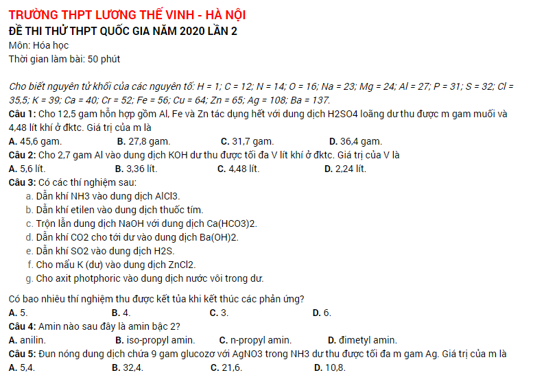 Tổng Hợp Bộ đề Thi Thử Thpt Quốc Gia Mon Hoa Học