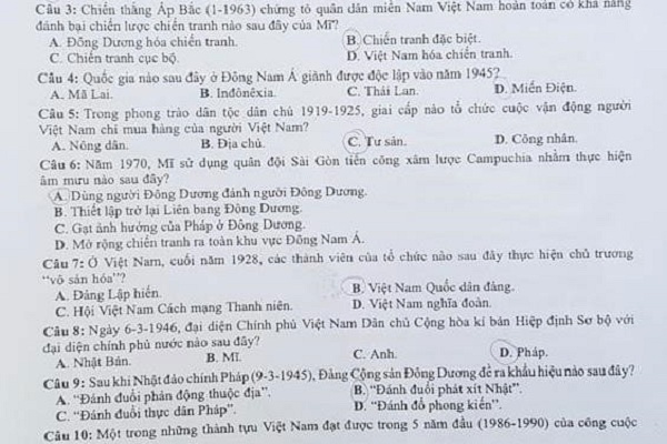 Đáp án môn Lịch sử kỳ thi Tốt nghiệp THPT 2020 đầy đủ 24 mã đề (Tham khảo)