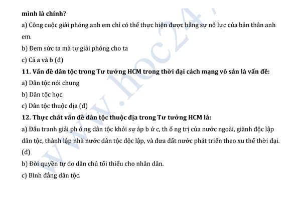 Trắc nghiệm môn Tư tưởng Hồ Chí Minh có đáp án